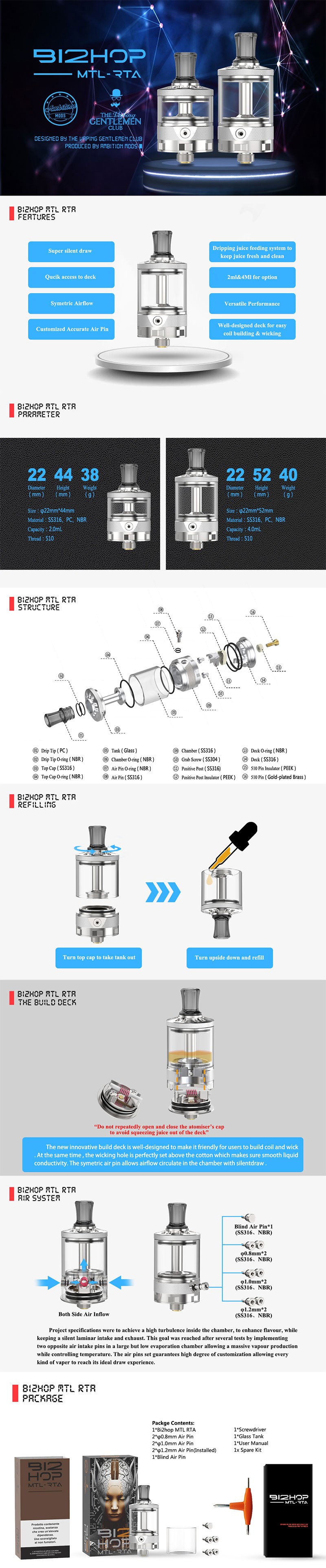 Authentic Ambition Mods Bi2hop MTL RTA (Bishop V2) Atomizer